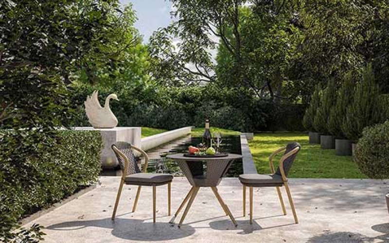 Pool side dining tables and chairs